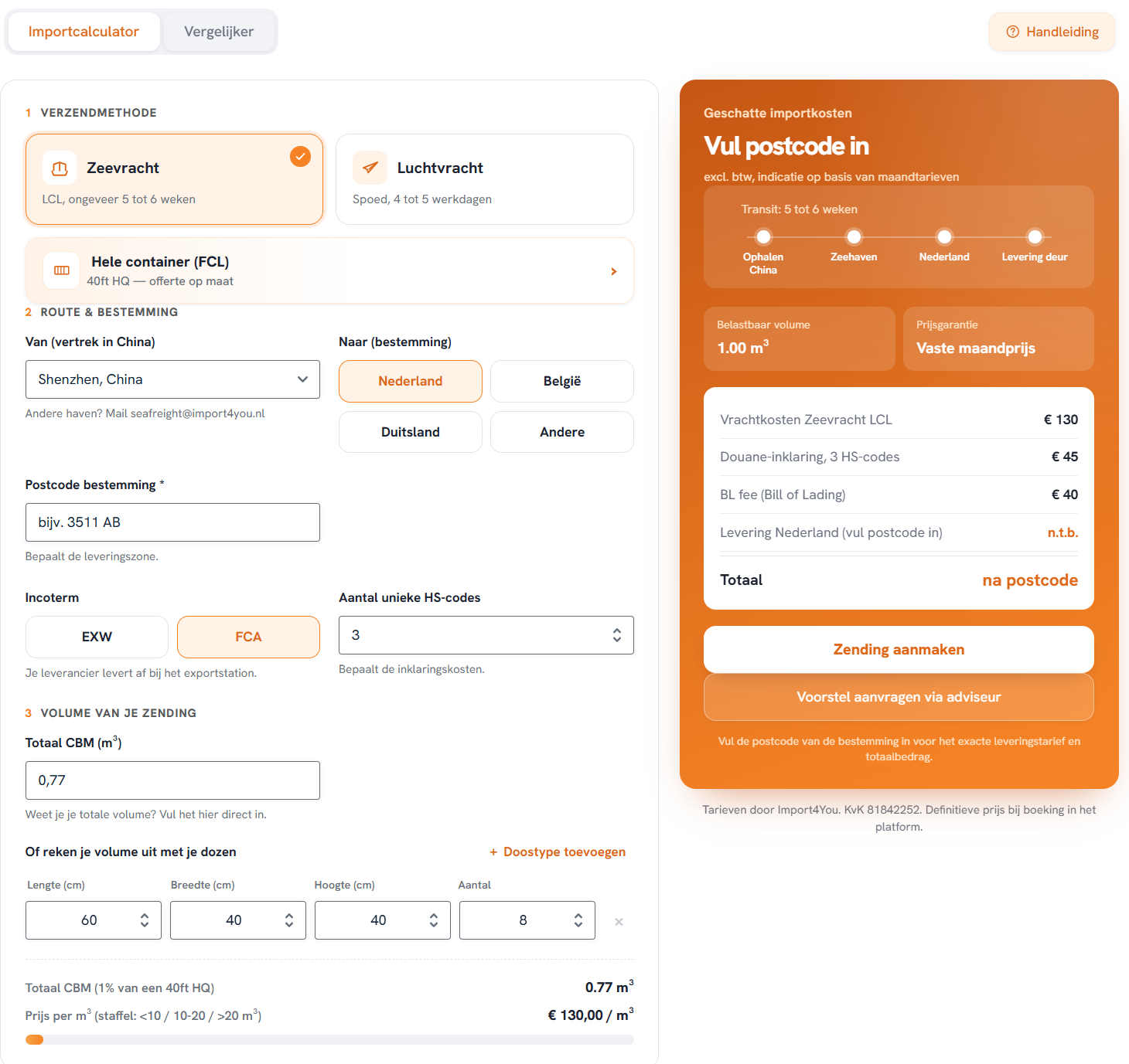 Gratis importcalculator van Import4You in de portal van PlatformProfessionals